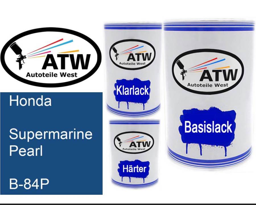 Honda, Supermarine Pearl, B-84P: 500ml Lackdose + 500ml Klarlack + 250ml Härter - Set, von ATW Autoteile West.